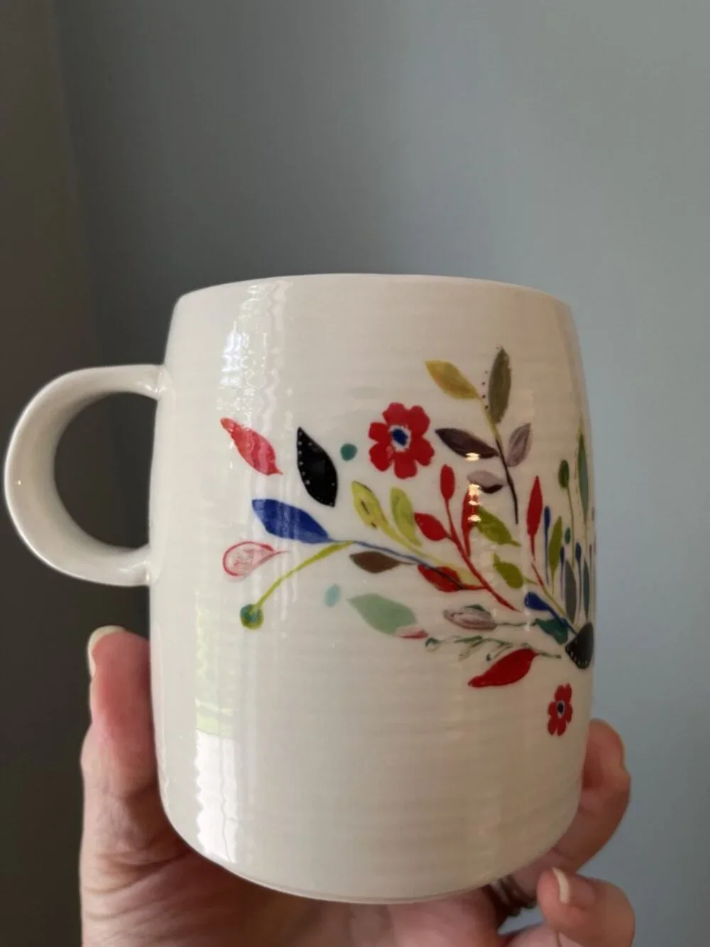 Anthropologie Signed Starla M. Halfmann Monogram P Floral Ribbed Ceramic Mug